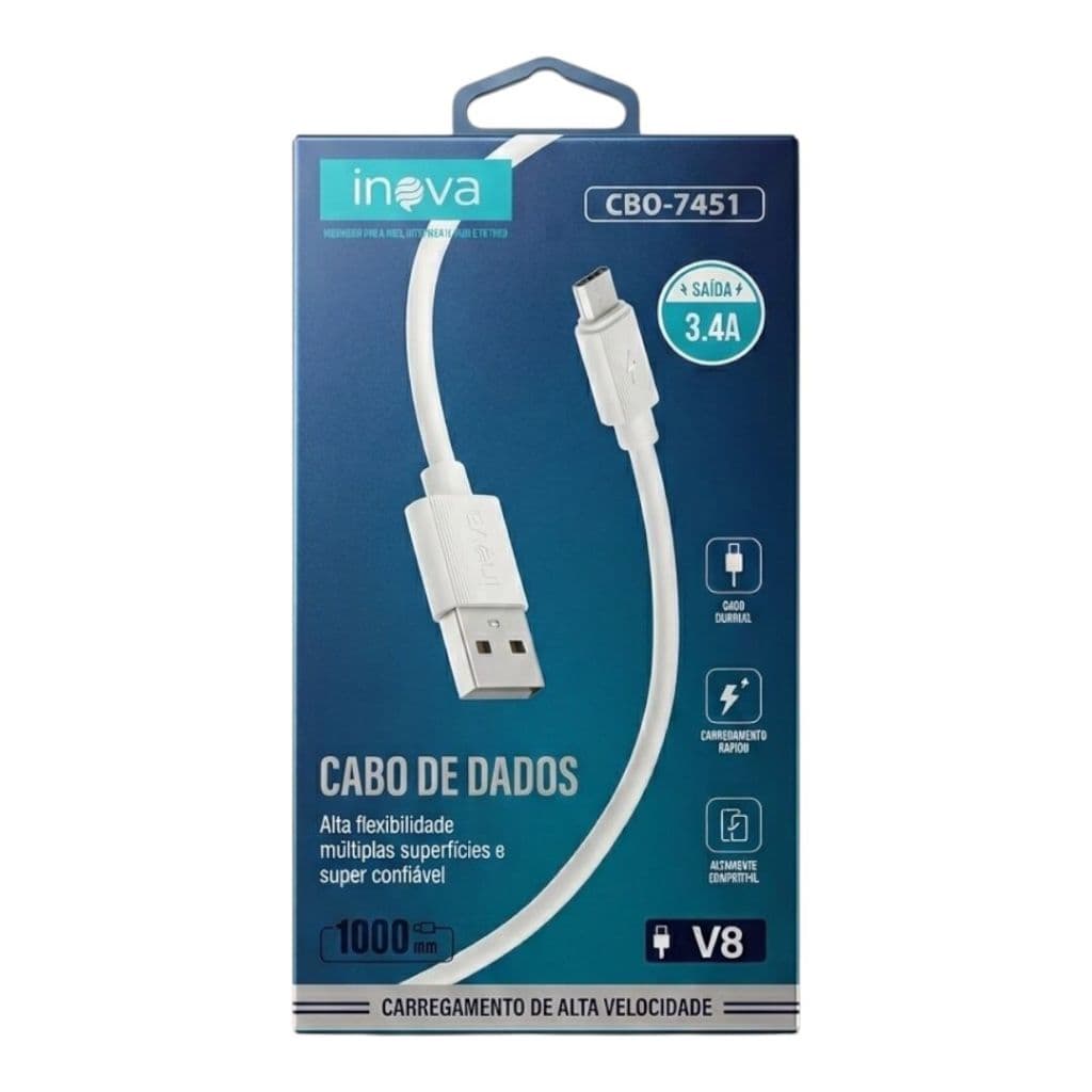 Cabo de Carregador de Dados tipo cC Celular V8 Saida 3.4A Carregamento rapido Inova