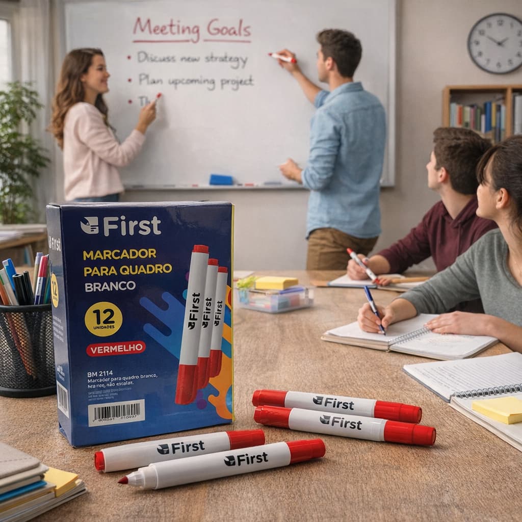 Kit Canetas Quadro Branco 12 Unidades Vermelho Apagamento Fácil Escola Escritório