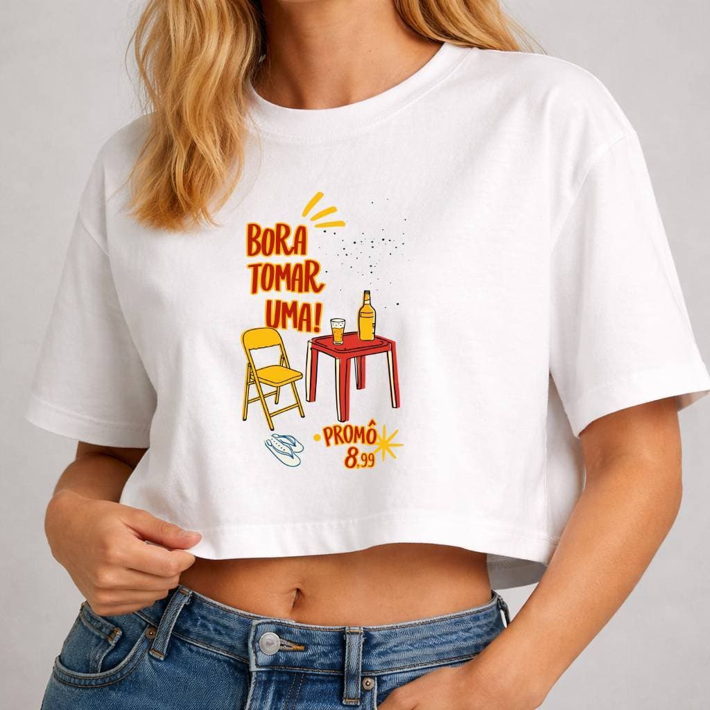 Cropped Oversized Feminino Estampado Frase Divertida Boteco Barzinho 100% Algodão