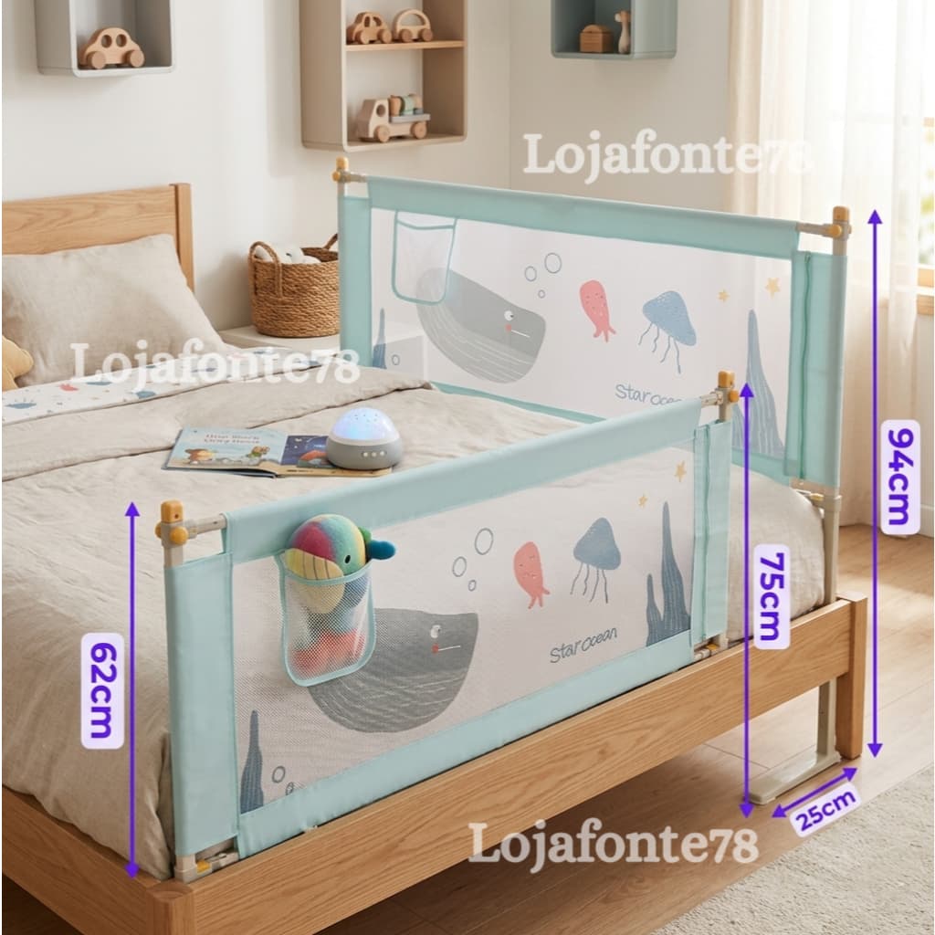 Grade de Cama para Proteção Infantil Idosos Bebê Articulável 1,5m 1,8m 2m ref: pakey - X