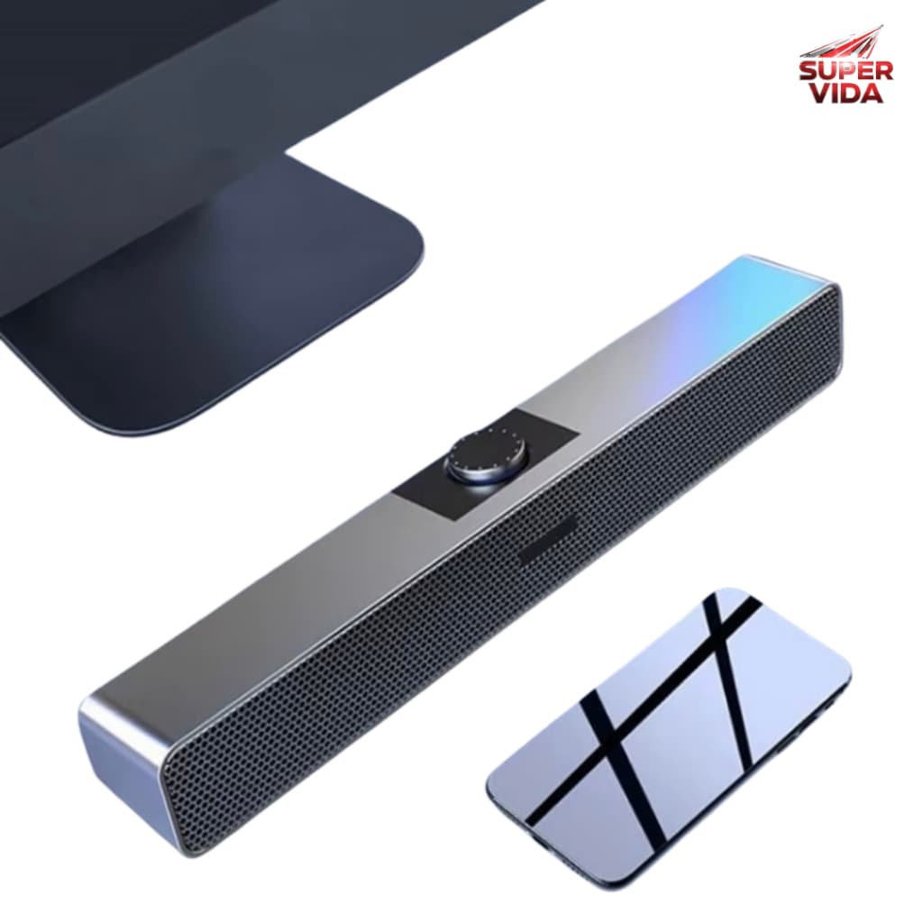 Mini Soundbar Caixa De Som Potente Pc Notebook Potente 6W RMS USB P2 Estéreo Home Office