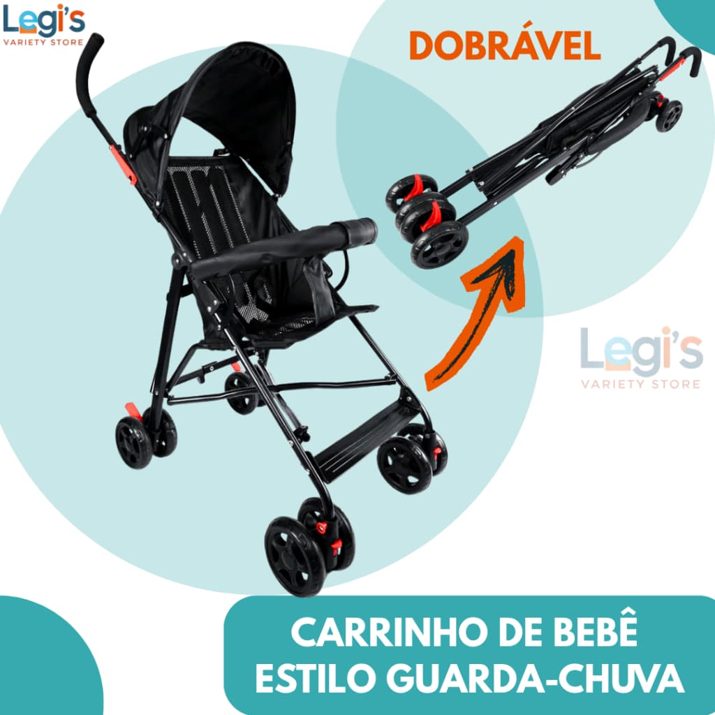 Carrinho de Bebê Guarda-Chuva Dobrável Compacto com Capota e Freio até 15kg