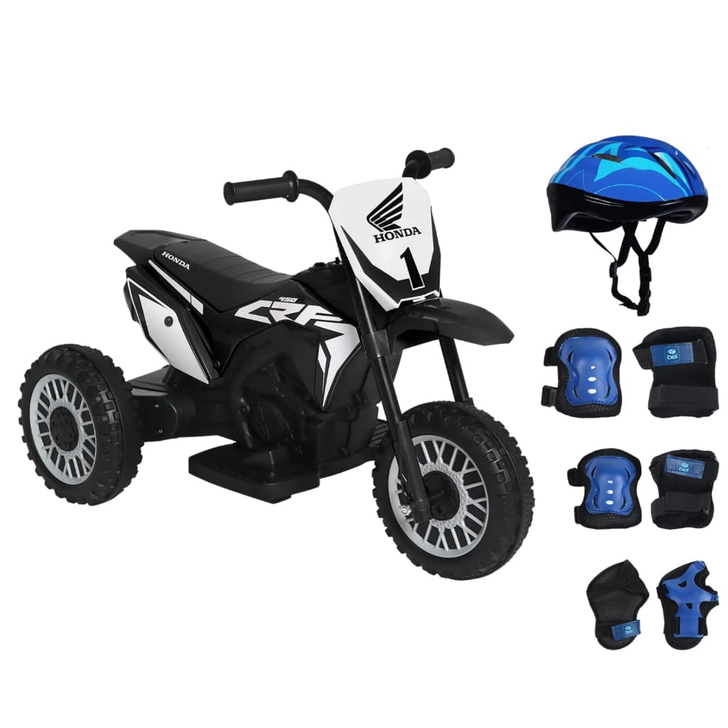 Mini Moto Elétrica Infantil 3 Rodas CRF 450R Honda 6V + Kit Capacete EPS M e Redinha Bel