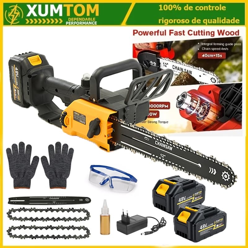 Moto Serra Elétrica 12 Polegadas 1200W 3000/min Moto Serra Brushless Com 2 Baterias 48V completa super forte