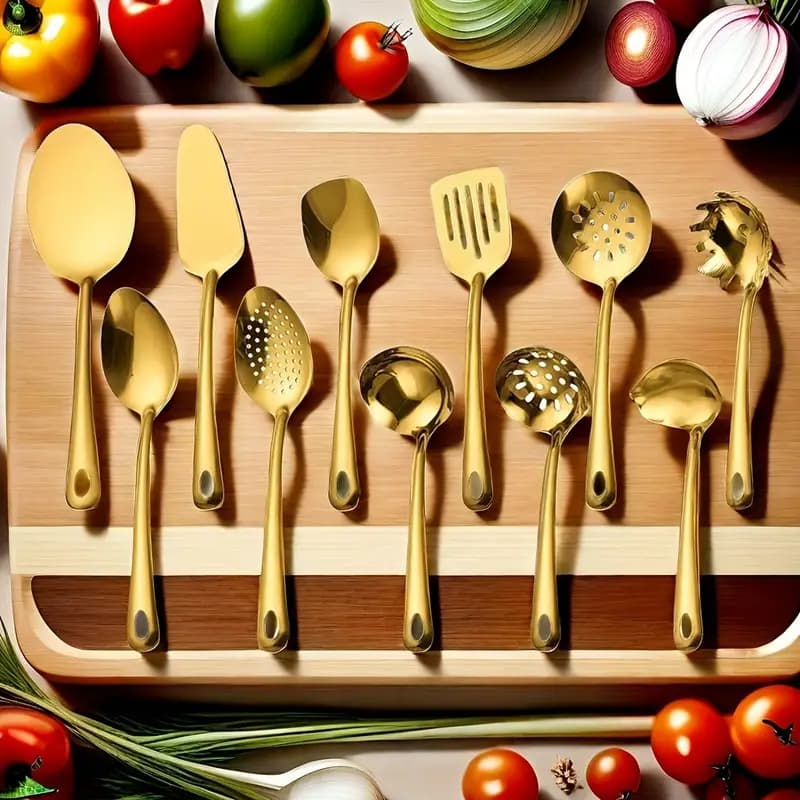 11 peças conjunto de utensílios de cozinha banhados a ouro