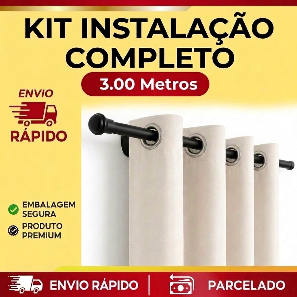 Kit Varão Cortina 3,00 Metros 19mm Completo Varias Cores Disponíveis Simples e Resistente