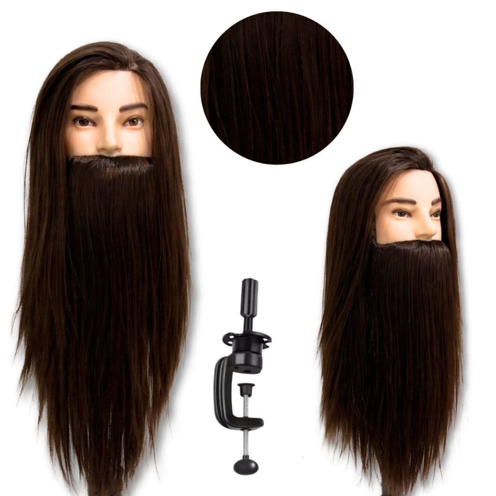 Cabeça De Manequim Com Suporte Com Barba E Cabelo Liso De Fibra Organica Masculina