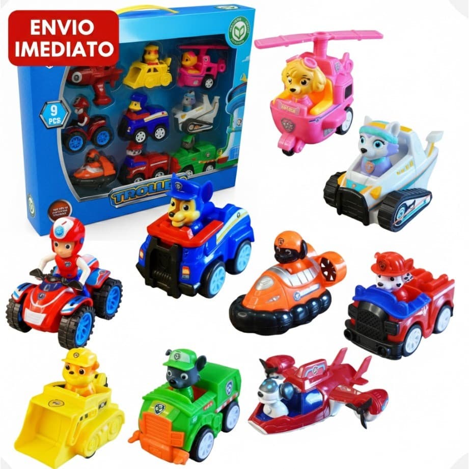 Kit Carrinhos Patrulha Canina Com 9 Carros De Fricção Brinquedo Infantil Premium - Envio Imediato