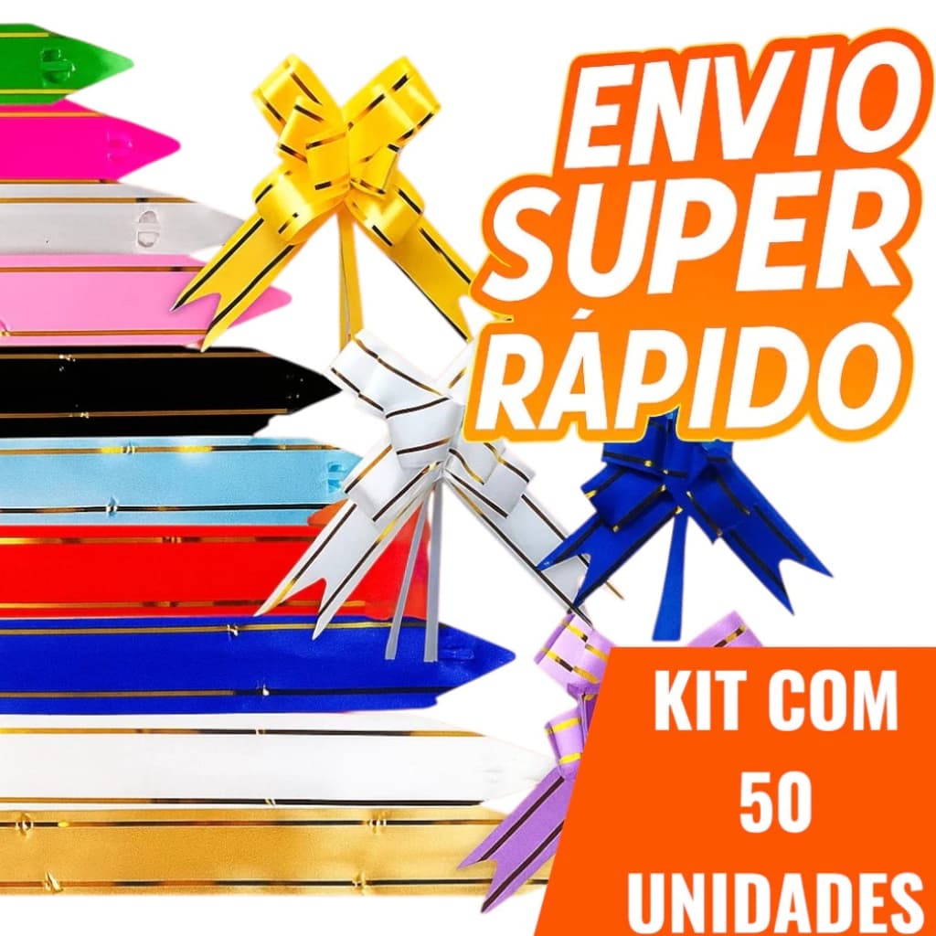 Kit 50 ou 100 Laços Mágicos Presente Filete Dourado P/M/G Diversas Cores