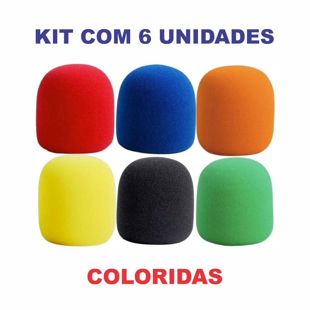 ESPUMA COLORIDA PROTETORA PREMIUM PARA MICROFONE - KIT COM 6 ESPUMAS