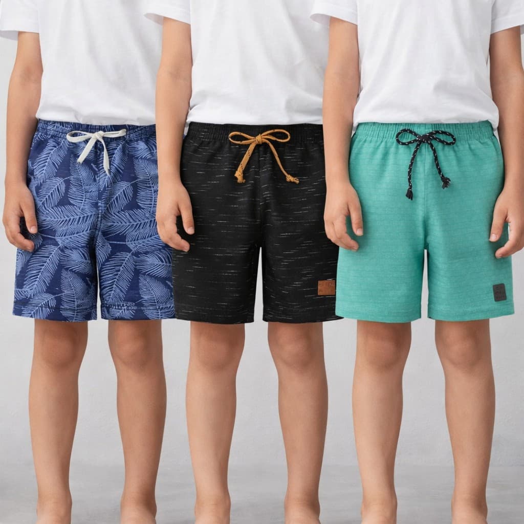 Kit 3 Bermudas Moletom Infantil Masculino Algodão Confortável Escolar Dia a Dia Menino 01 a 10 anos