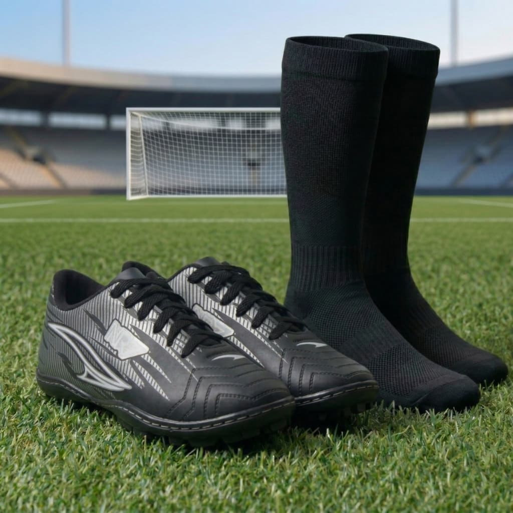 Combo Chuteira Society Adulto Solado Emborrachado Meiao Futebol Original Barato