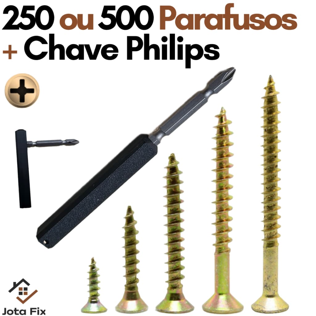 Kit Parafuso para Madeira e Chave Philips Chipboard Marcenaria MDF Artesanato Parafusos para Móveis