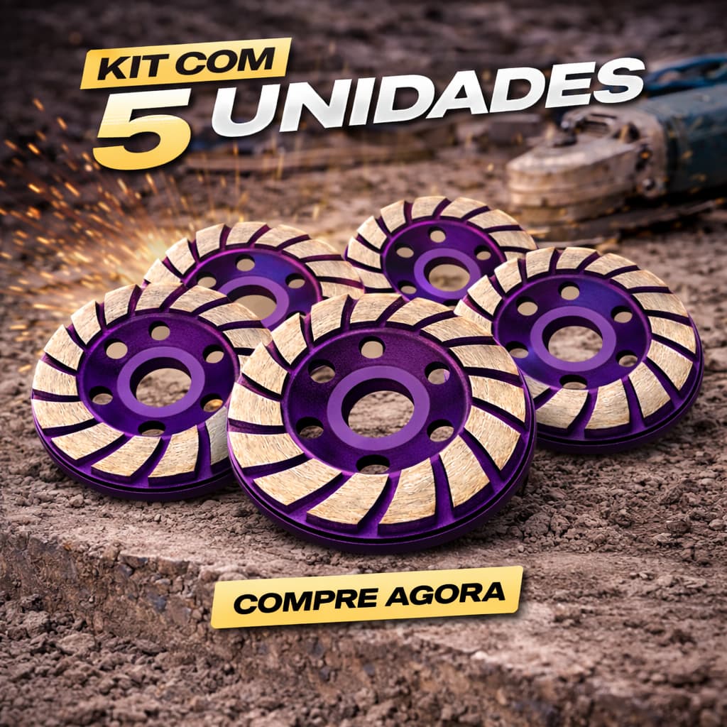Kit 05 Disco De Desbaste Concreto Rebolo Diamantado Turbo Para Esmerilhadeira Lixadeira