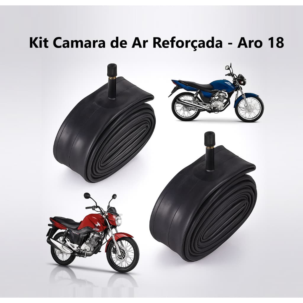 Kit 2 Câmara de Ar Reforçada Aro 18 Moto Honda Yamaha Dafra Suzuki Fan 125 150 160