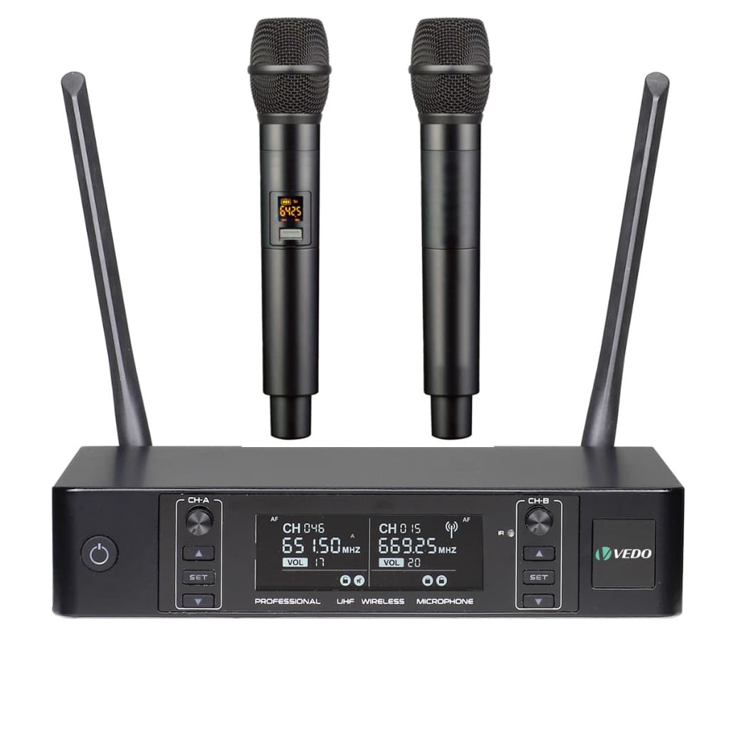 VEDO Microfones Sem Fio Com 2x100UHF Microfones 640-690 MHz Para KTV  Palco Conferência