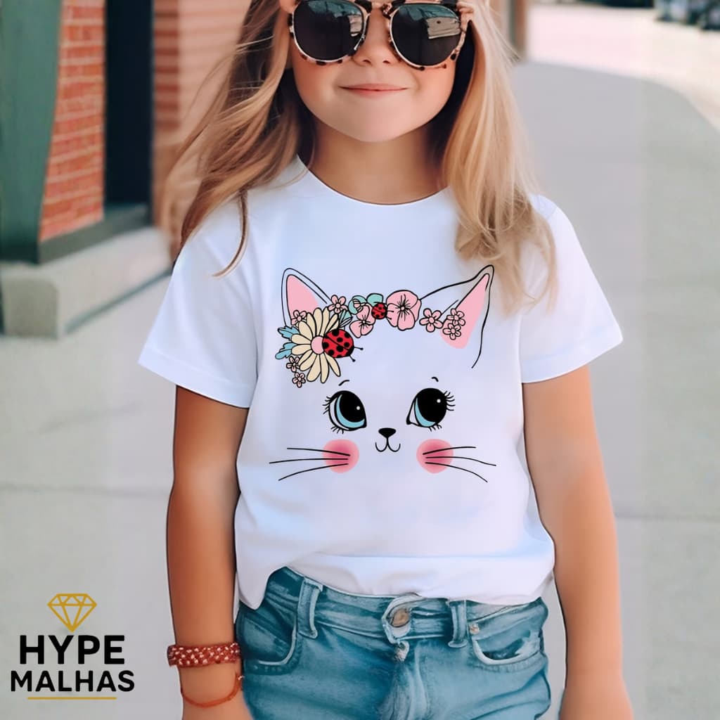 Camiseta Infantil Menina Estampa Gatinho Fofo Blusa Animais