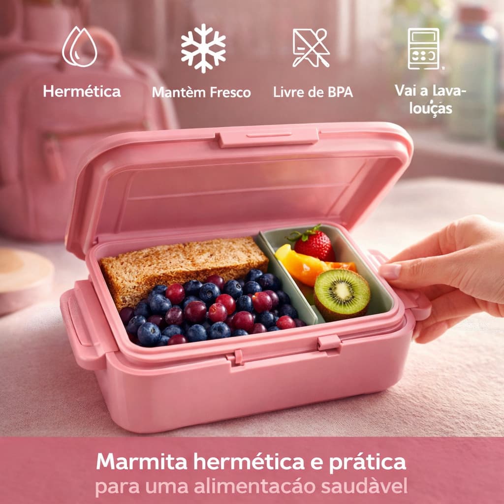 Marmita Hermética Dividida Preta Lunch Box Vedação Marmita Fitness Trabalho Academia
