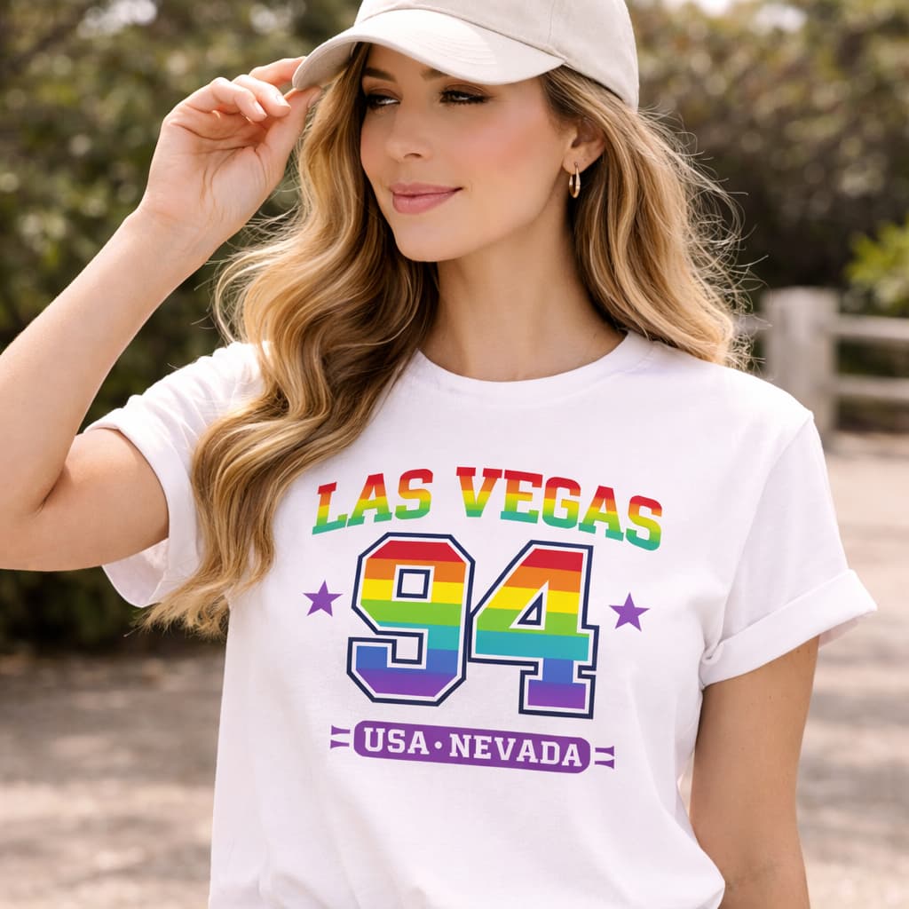 Camiseta Las Vegas 94 Feminina Estampada Rainbow Moda Casual Tumblr Streetwear Básica Estilosa