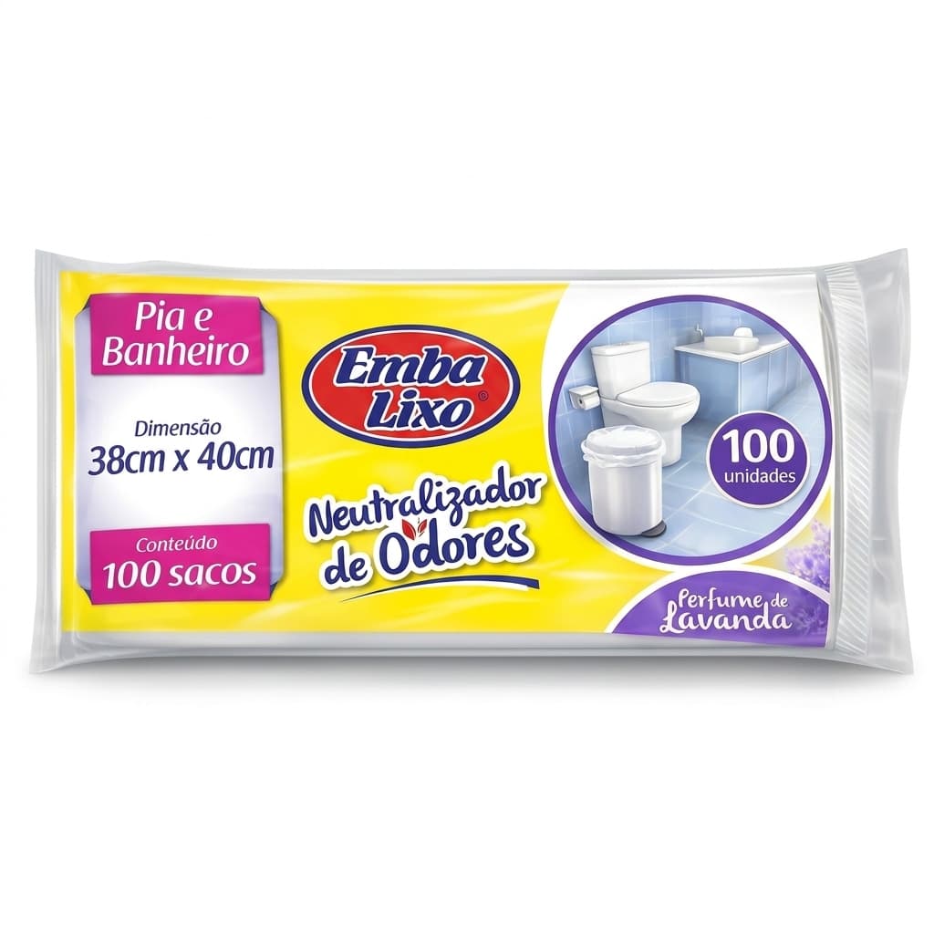 Saco para Lixo Neutralizador de Odores Lavanda 38cmx40cm Resistente para Higiene da Casa