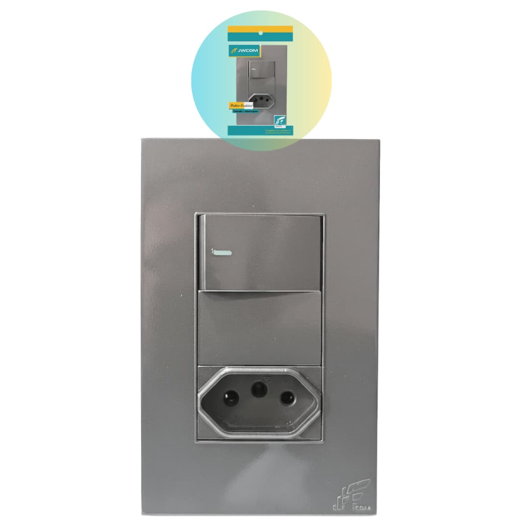 Tomada 10a 2p+t Com Interruptor Paralelo Placa 4x2 Cinza