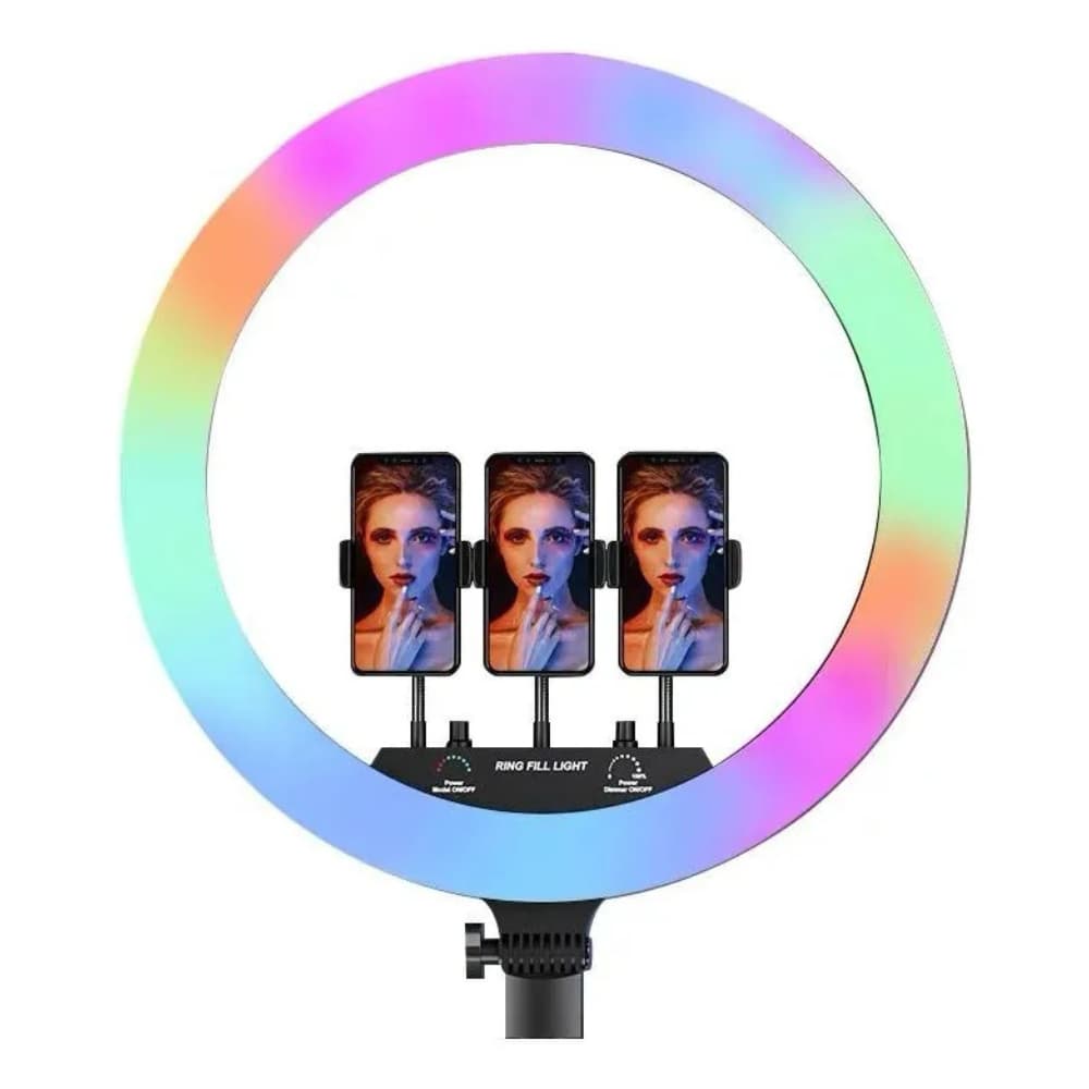 Ring Light RGB 18 Pol 45cm LED com Controle Remoto 3 Suportes Celular Profissional