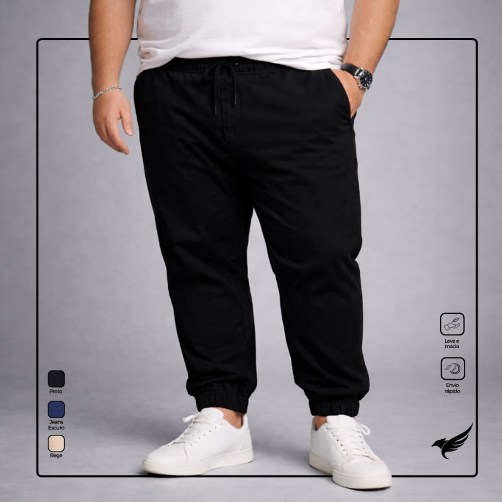 Calça Plus Size Jogger Jeans Masculina Com Punho e Cordão Ajustável
