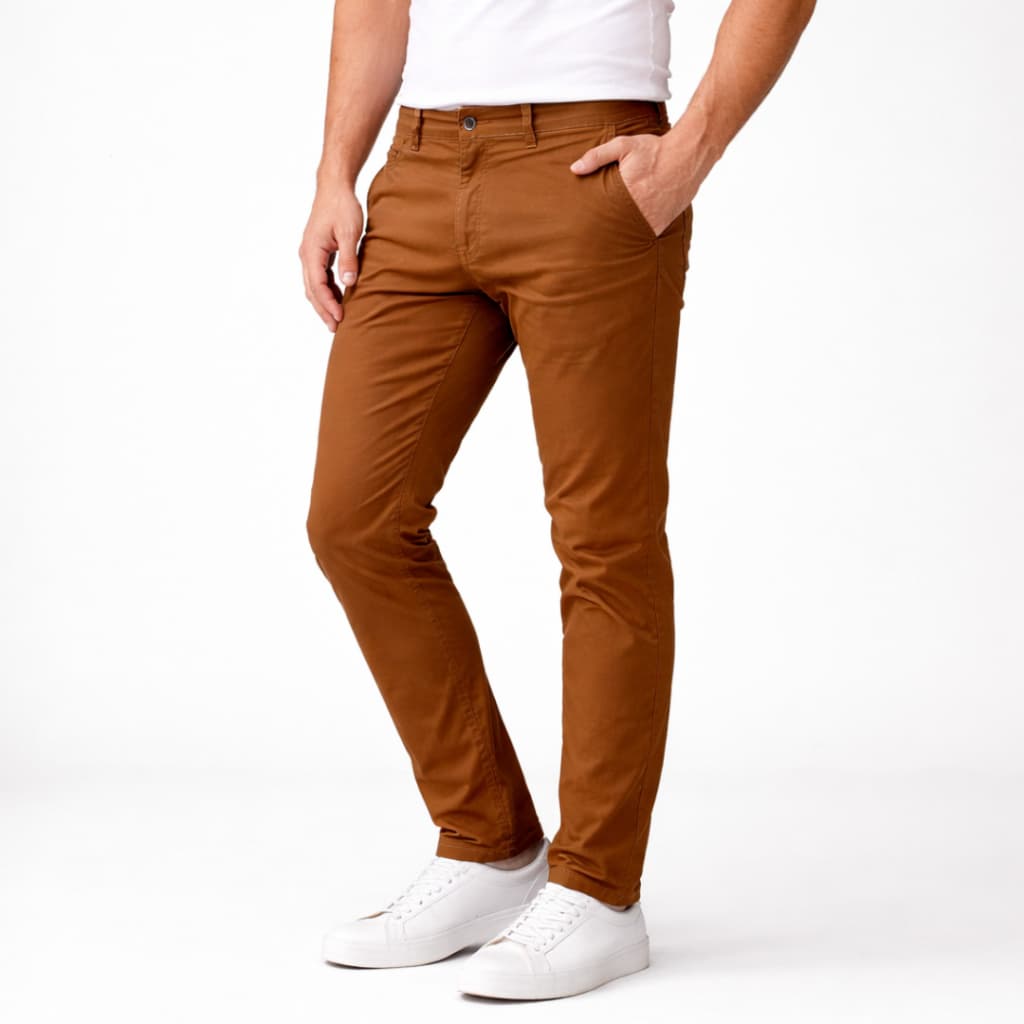 Calça Masculina Slim Fit Marrom Chocolate com Elastano Conforto Premium