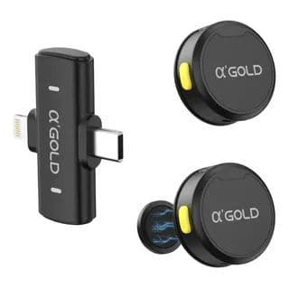 Microfone Lapela Sem Fio Duplo Profissional Portátil Imã Redondo Anti Ruído Tipo C iPhone Gravação Celular