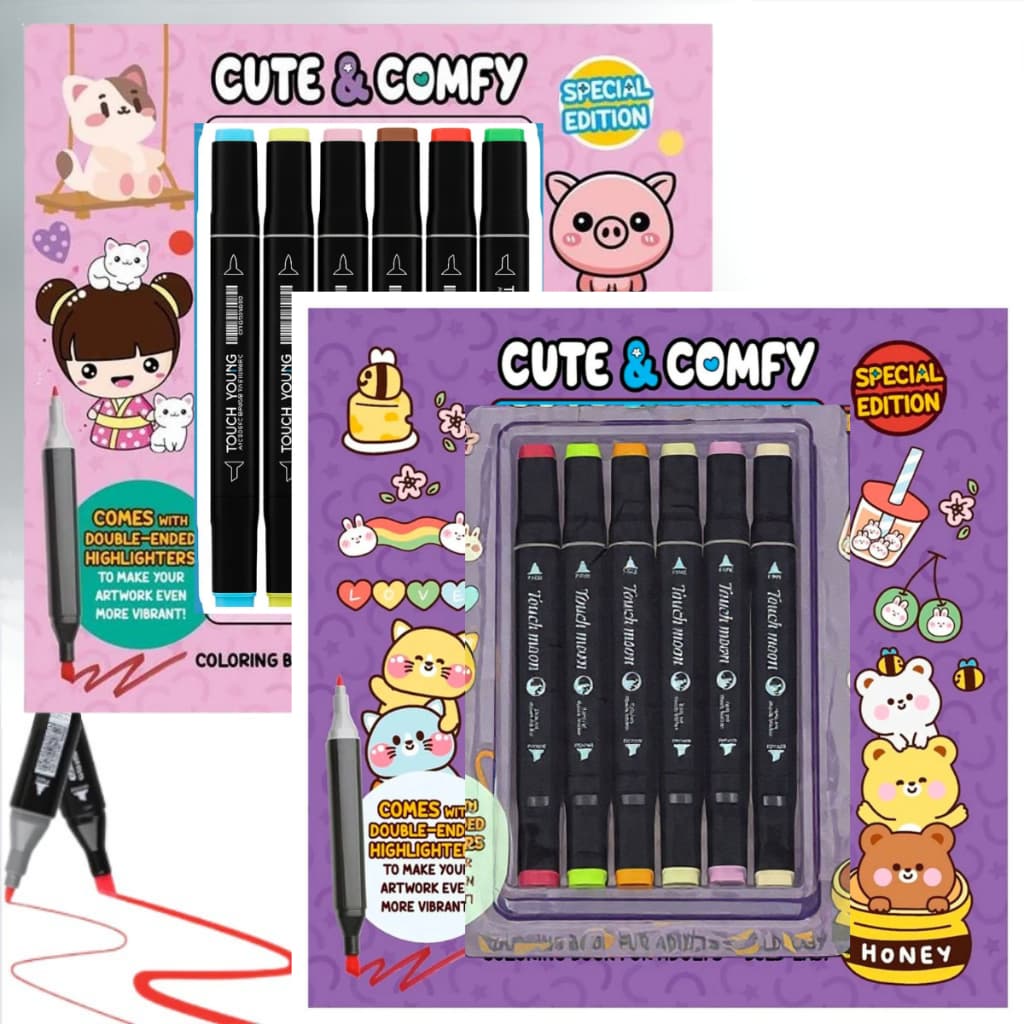 Livro Para Colorir + 6 Cores canetas Touch Dupla Ponta 2 Em 1 Cute & Comfy Caderno de Pintura