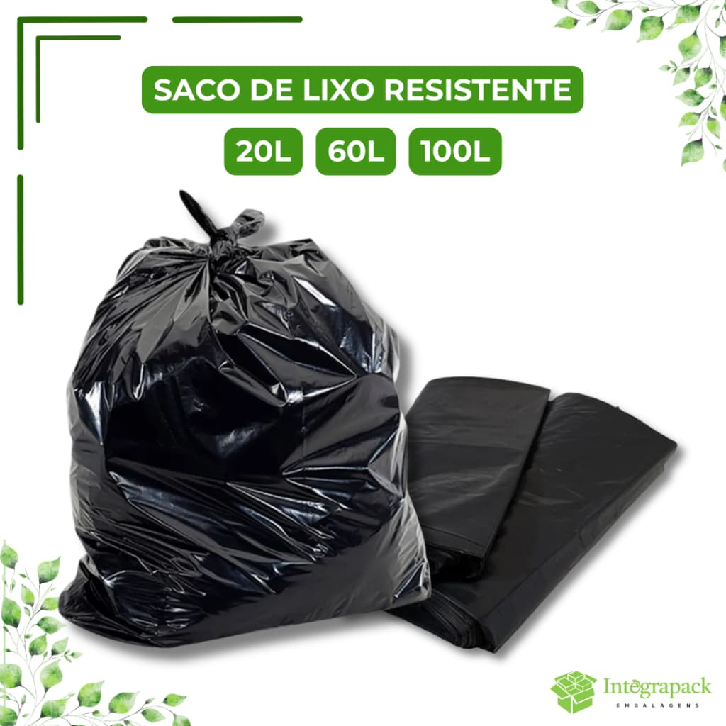 Saco de Lixo Reforçado Super Resistente 20L 60L 100L Anti Vazamento Alta Durabilidade Anti Rasgo