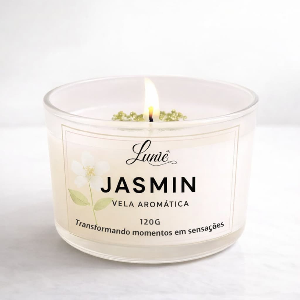 Vela Aromática Jasmim 120g Premium | Relaxante, Decorativa e Presente Perfeito