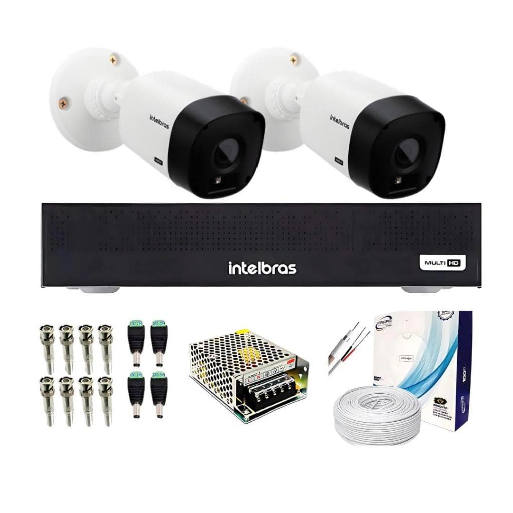 Kit 2 Câmeras intelbras VHL 1120 Bullet infra vermelho DVR 4 Canais intelbras MHDX 1304 FullHD MultiHD