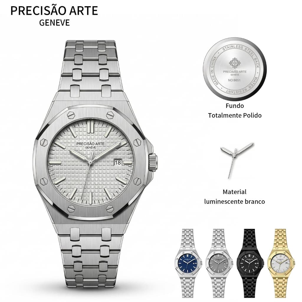 Relógio de Luxo Masculino Relógio de Pulso em Aço Inoxidável à Prova d'Água com Data e Luminescência + Caixa