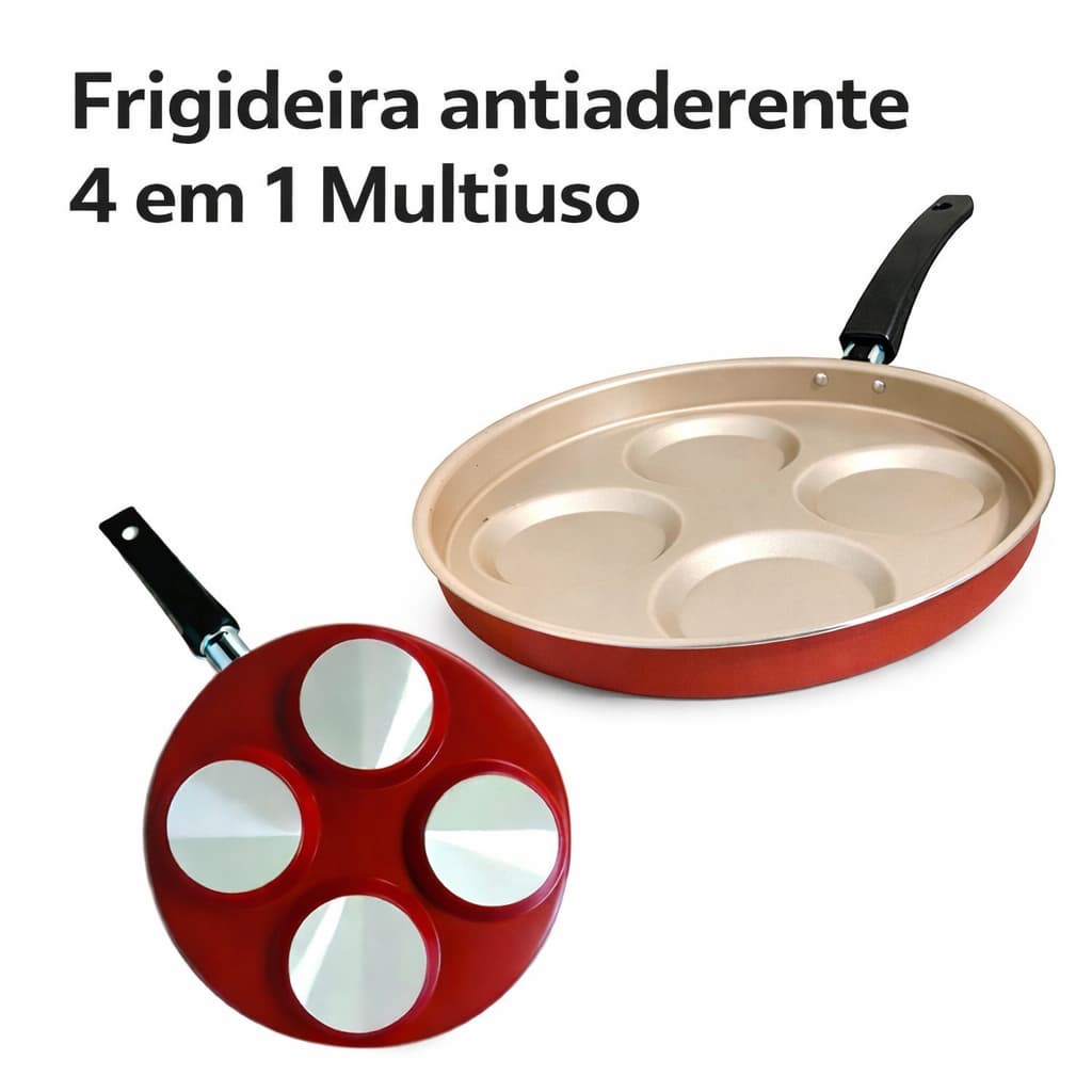 Frigideira 4 em 1 Antiaderente Multiuso | Ovos, Hambúrguer e Panqueca | Não Gruda