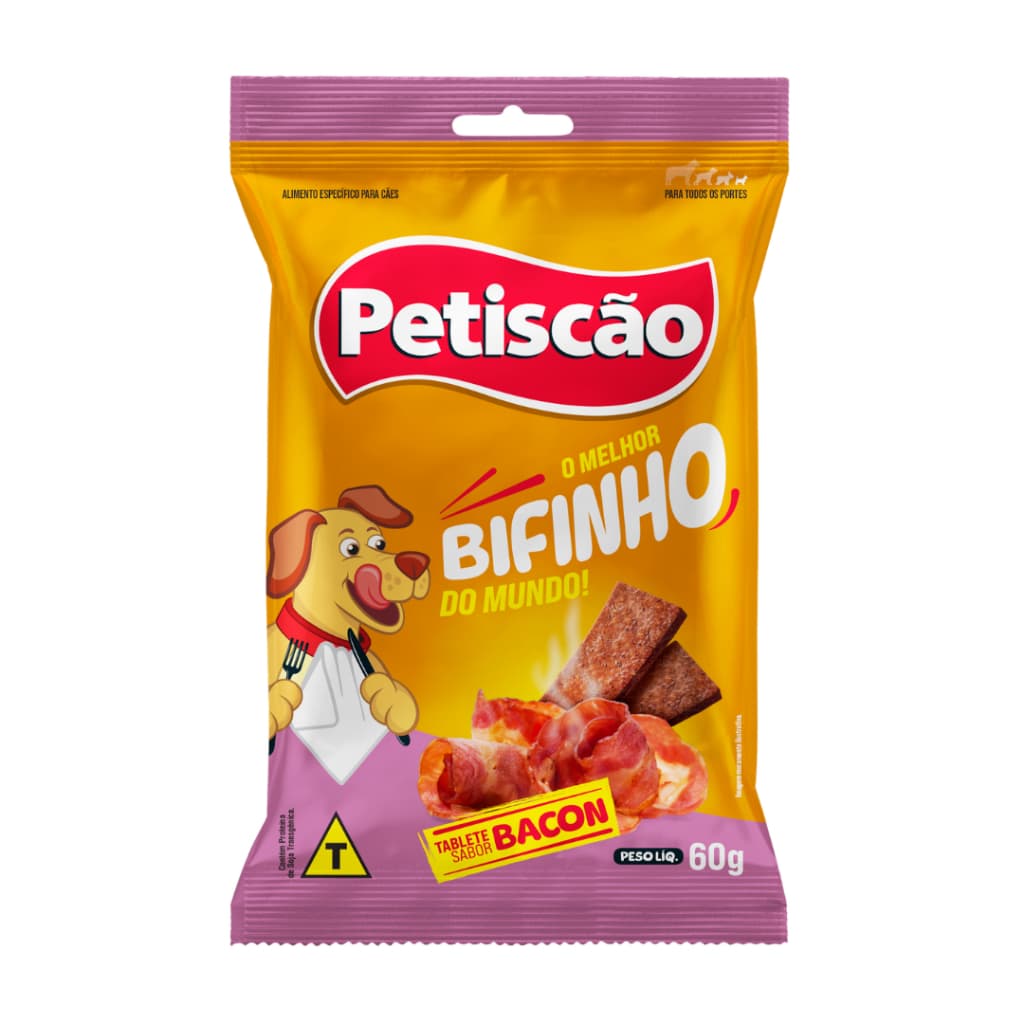 Bifinho Mastigável Petiscão Tablete Para Cães Bacon 60g