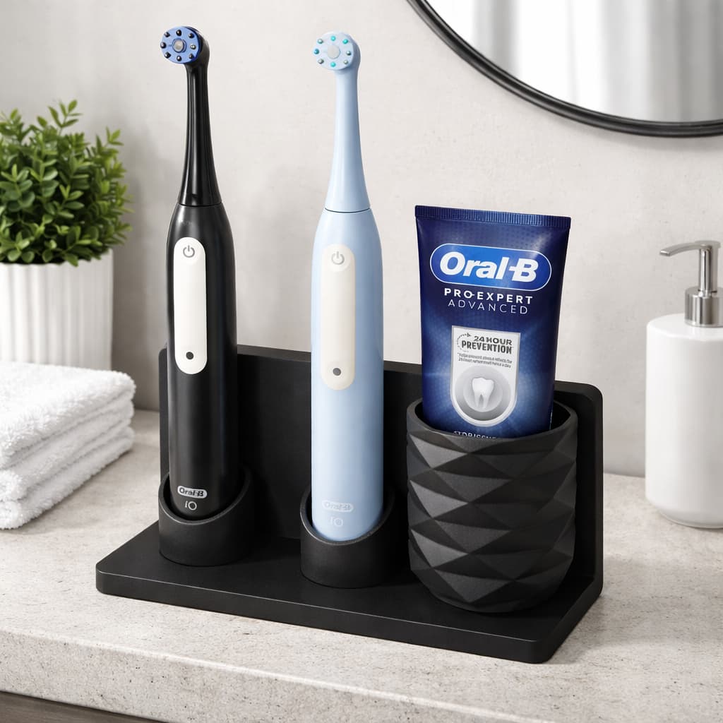 Suporte Escova Elétrica Organizador Banheiro Porta Escova Oral-B Preto Branco