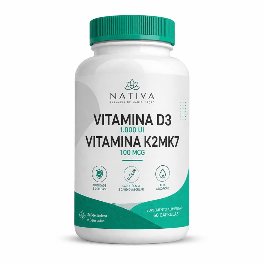 Vitamina D3 + Vitamina K2mk7 100% NATURAL 60 e 120 Cápsulas