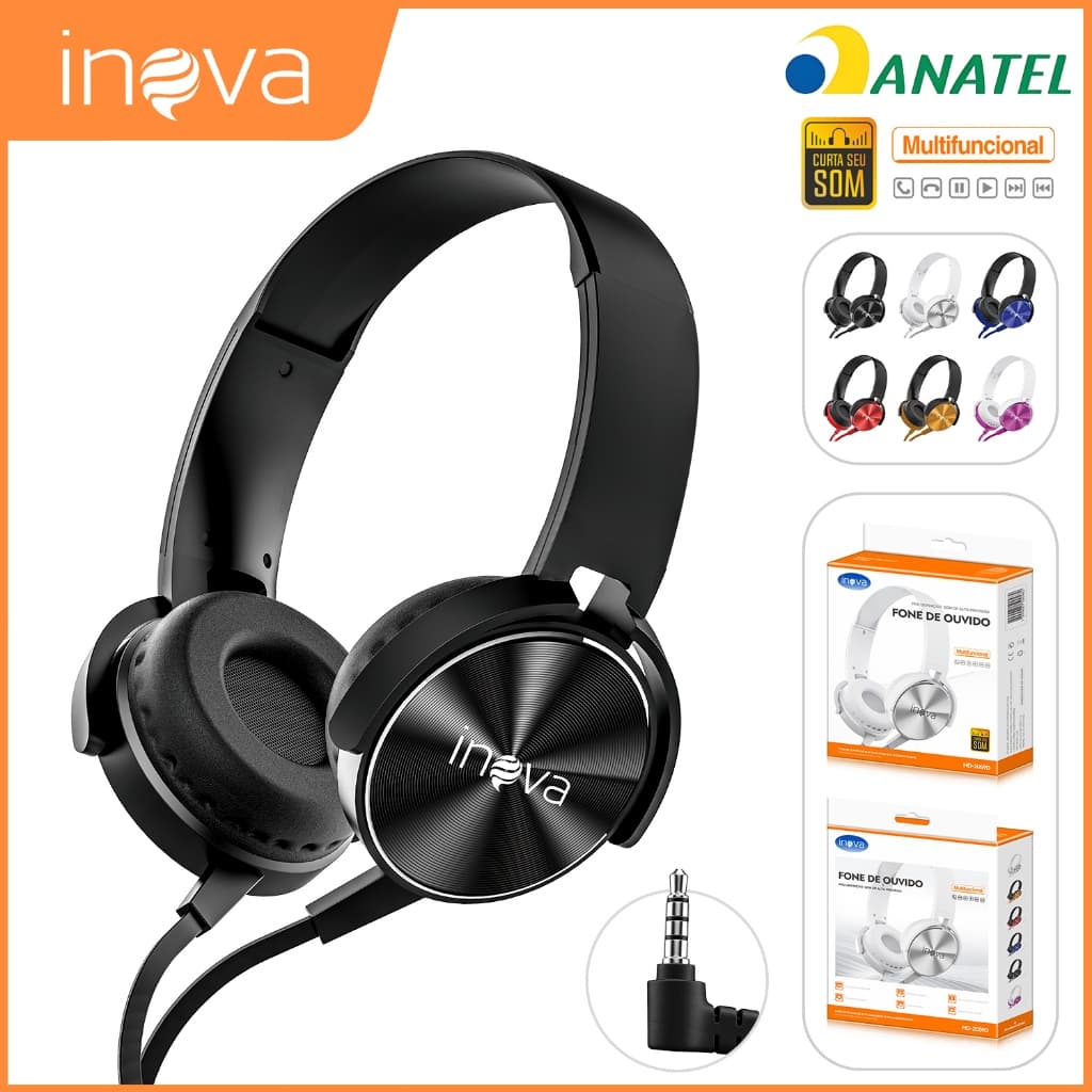 INOVA Fone de Ouvido Com Fio Headphone 40mm Driver LDAC Graves Baixa Latência Jogos Música Celular Conforto Leve