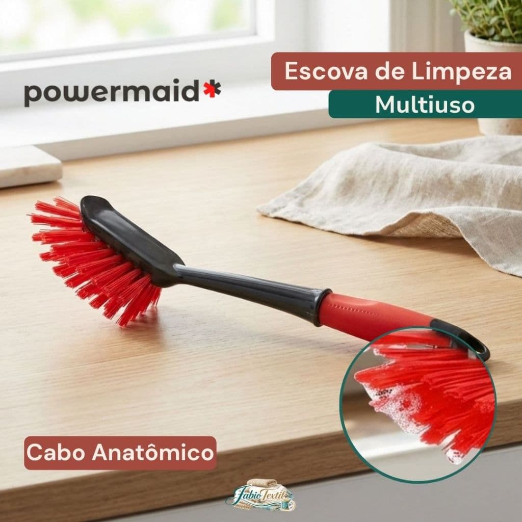 Escova de Limpeza Multiuso Com Cerdas Resistentes Cabo Anatômico para Cozinha Banheiro
