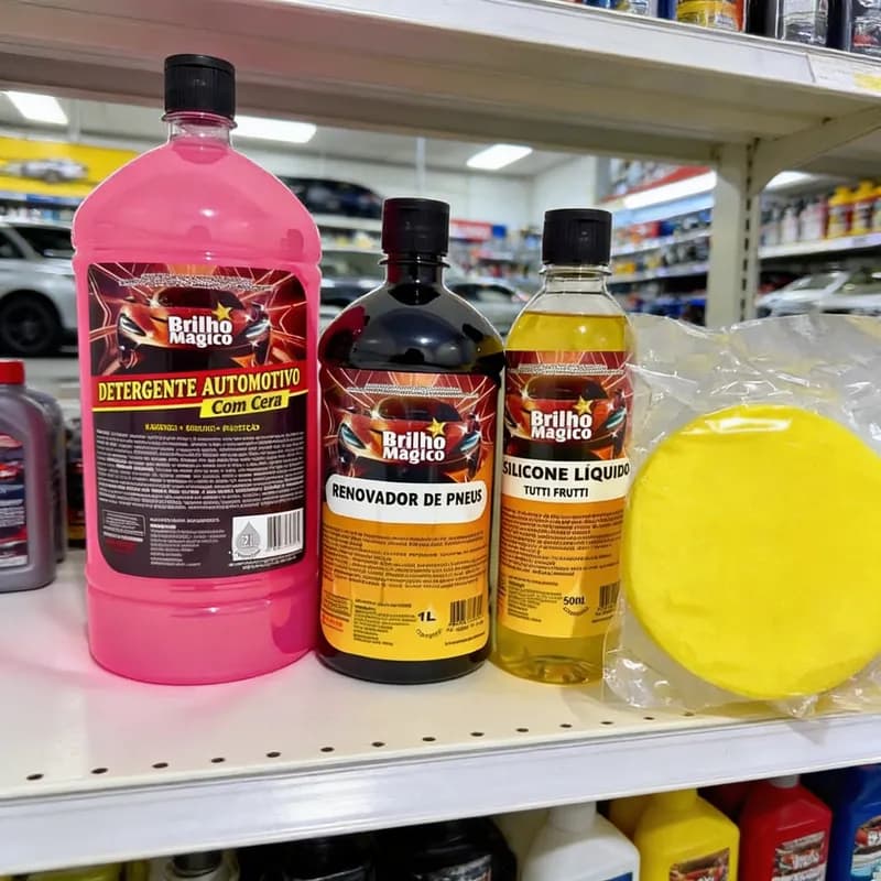 Kit Lava Carros, Detergente Shampoo c/Cera 2L+ Silicone 500ml+ Pretinho (Renovador)1L+ Brinde Espuma