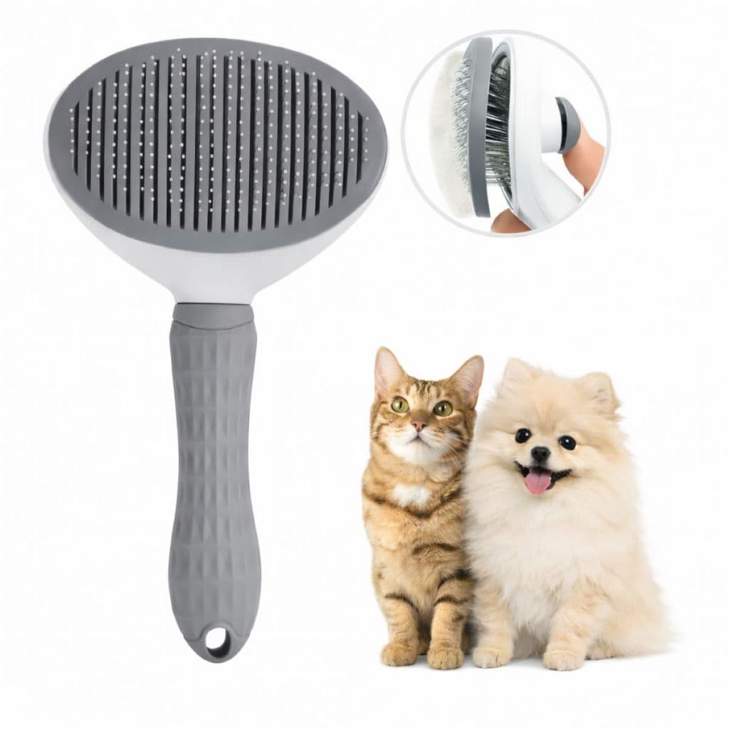 Escova Pet Rasqueadeira Tira Pelo Cães Gatos Automática Autolimpante Removedora Suave Cachorros Pets