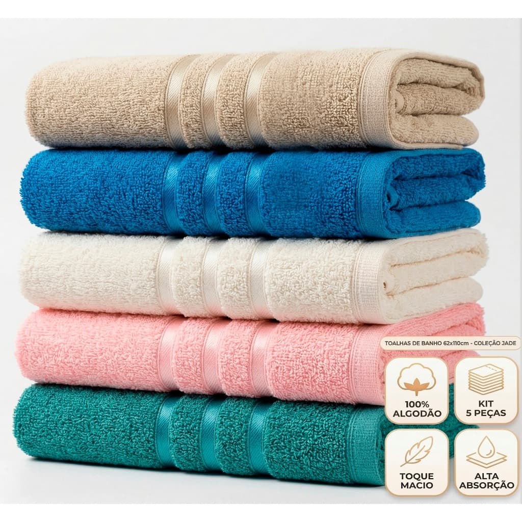 Kit 5 Toalhas Banho Jade 62x110 Luxo Para Banheiro