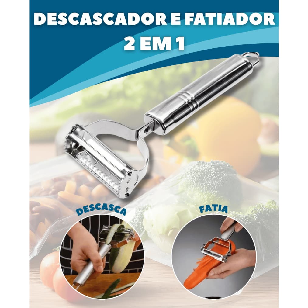 Descascador e Fatiador a Julienne 2 em 1 para Legumes e Frutas em Inox