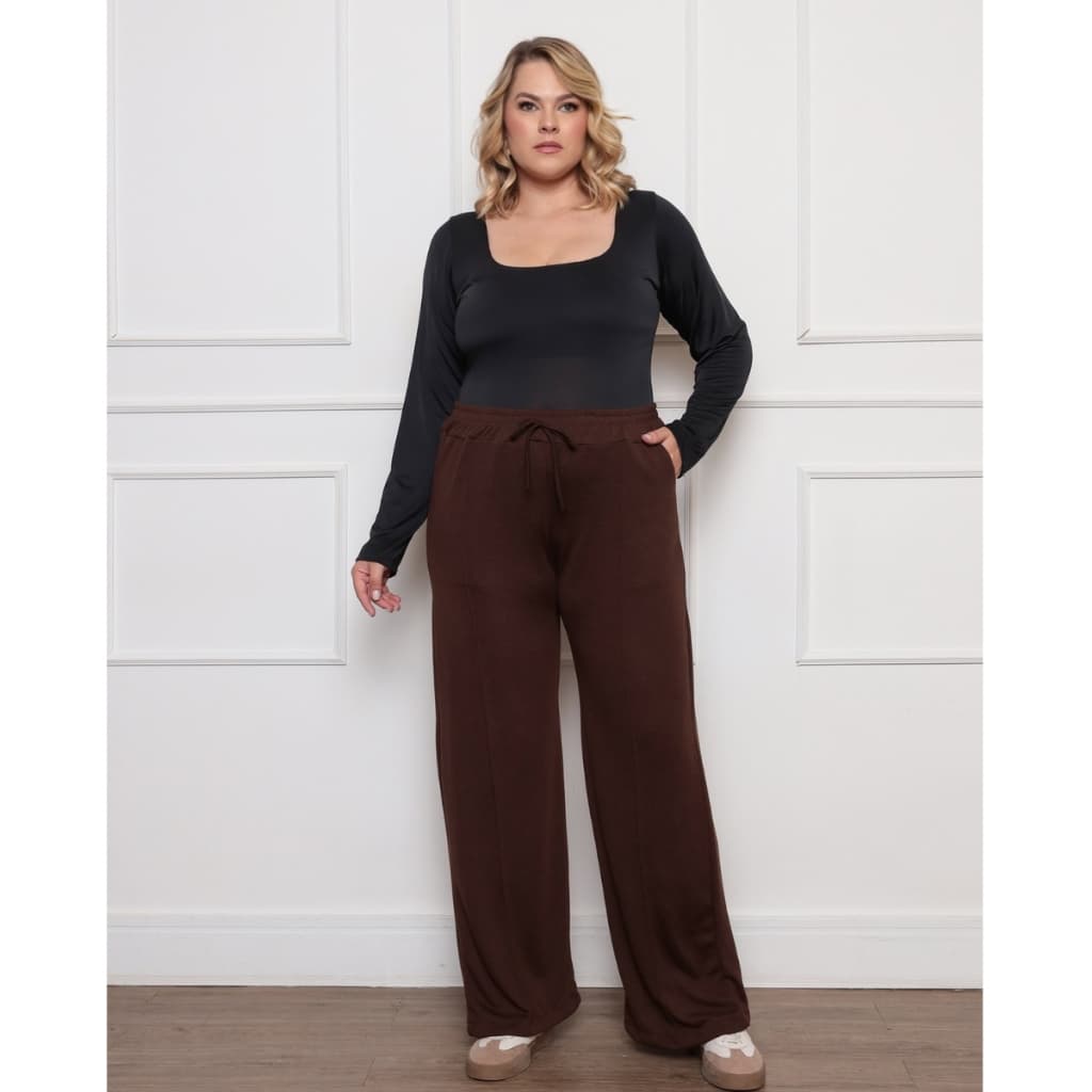 Calça Pantalona Lanzinha Plus Size Inverno Elastico Cintura Alta