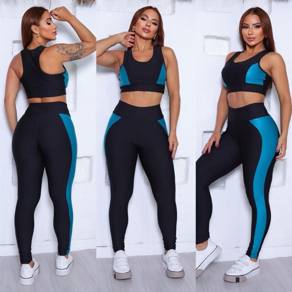 Conjunto Fitness Top e legging Cintura Alta - Roupa de Academia Feminina