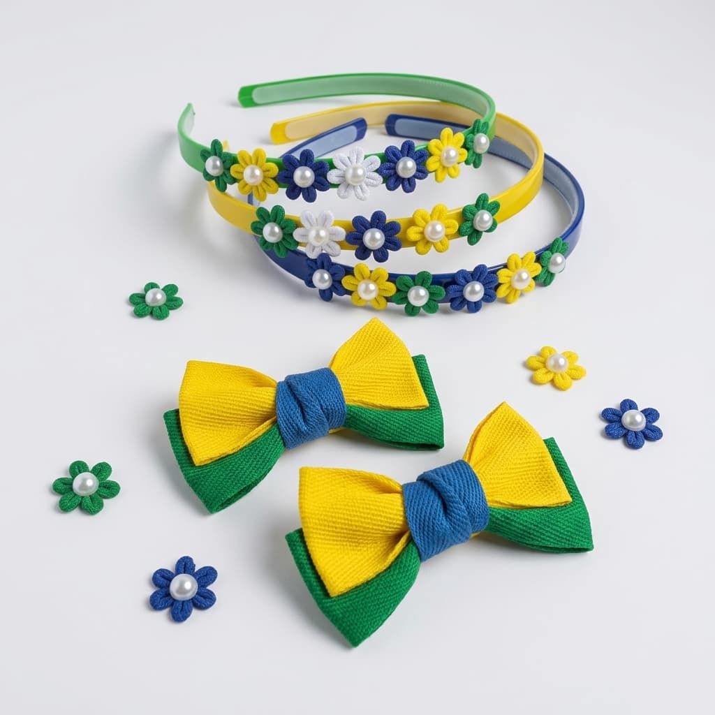 Tiara De Cabelo Infantil Verde Azul Copa Brasil Menina Acessórios Arquinho Não Aperta Com Dentinho