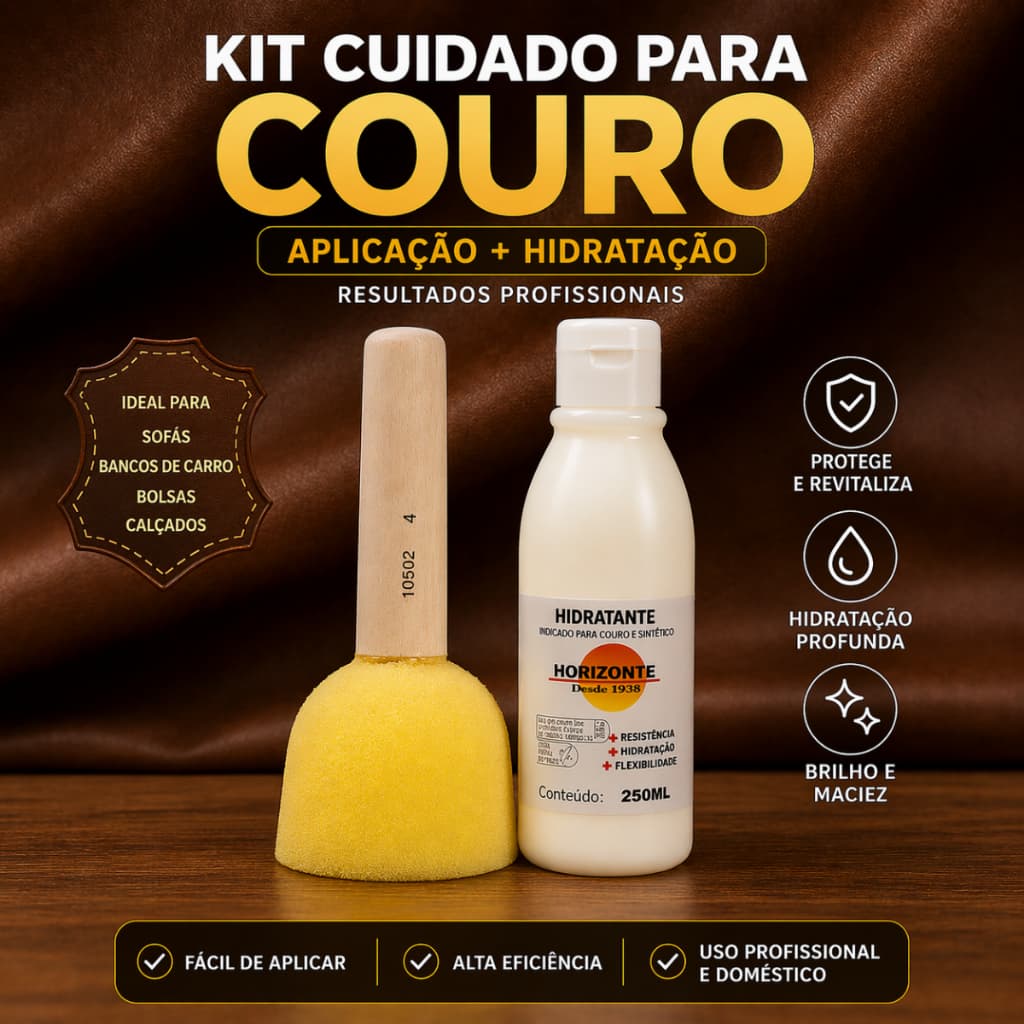Kit Hidratação de Couro com Esponja Aplicadora Hidrata Protege Bancos Sofá Bolsa Sapatos horizonte
