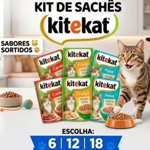 Kitekat Sachê para Gato 70g - kit 6 - 12 - 18 unidades - Ração Úmida Premium - Frango, Carne, Peixe