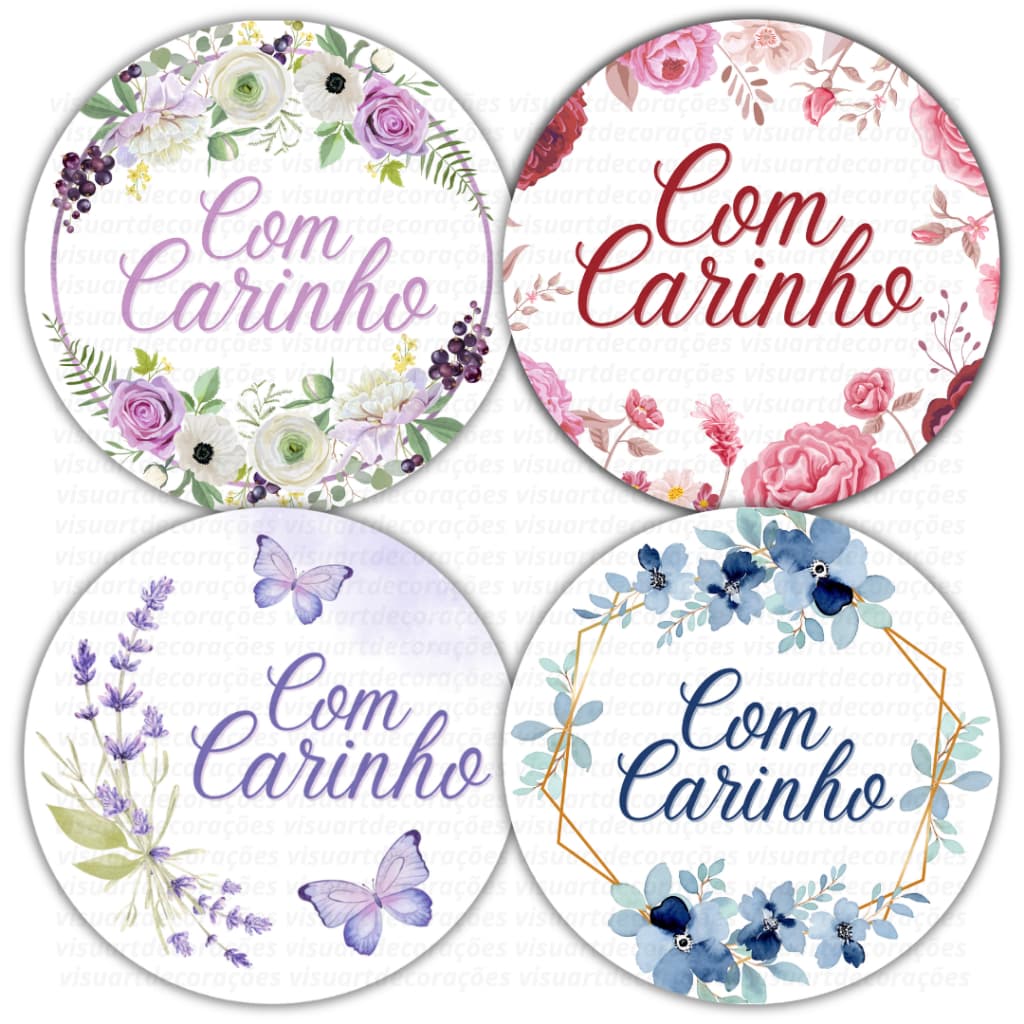 Kit 130 Adesivos com Carinho Com Amor Embalagem Decorativa Presente Cliente 4x4